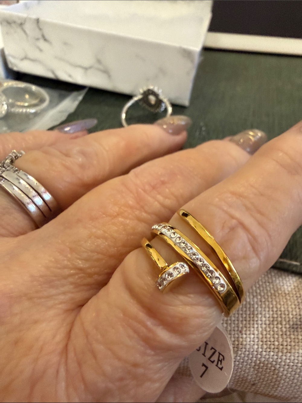 Gold-Tone Crystal Wrap Ring - Elegant Women’s Jewelry (Size 7)